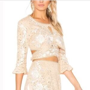 NEW For Love & Lemons Latte Beige Floral Lace Matador Tie Crop Top XS